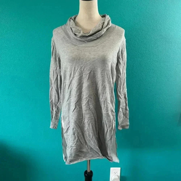 H by Halston Womens Gray Cowl Neck Mix Media Pullover Tunic Sweater Size S - Picture 2 of 4